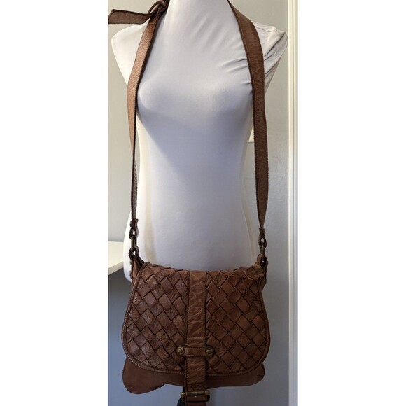 Civico93 Italian Woven Leather Crossbody Shoulder Bag Brown Boho Purse Handbag - Picture 1 of 14